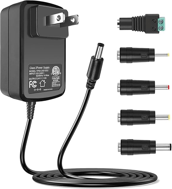 100V-240V to 24V 1A AC/DC Switching Power Supply Adapter with 5 Selectable Adapter Plugs