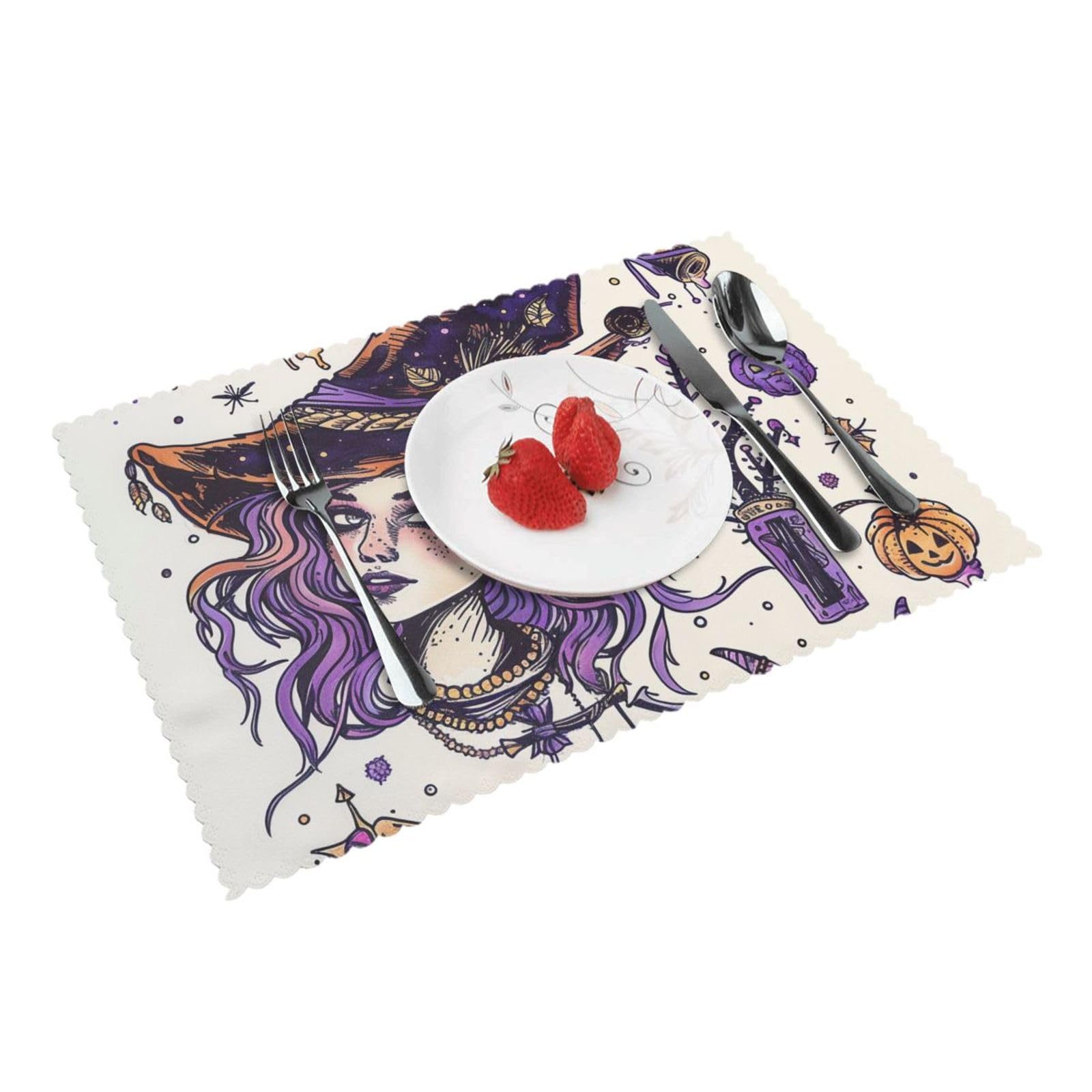Magic Witch Witchcraft Bohemian Drawing Printed Placemat Heat Resistant Place Mats Set of 4 PCS Washable Kitchen Table Mats, 12x18 Inch