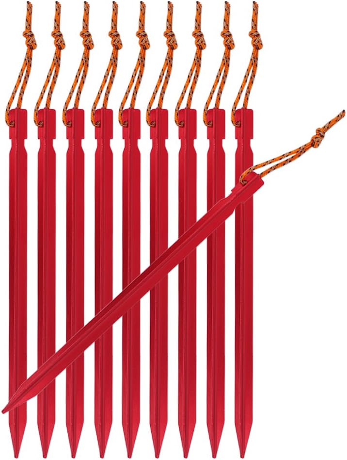 Hikemax 7075 Aluminum Tent Stakes with Carrying Pouch - Ultralight 7" Hook Tent Pegs for Camping Trip, Hiking and Gardening