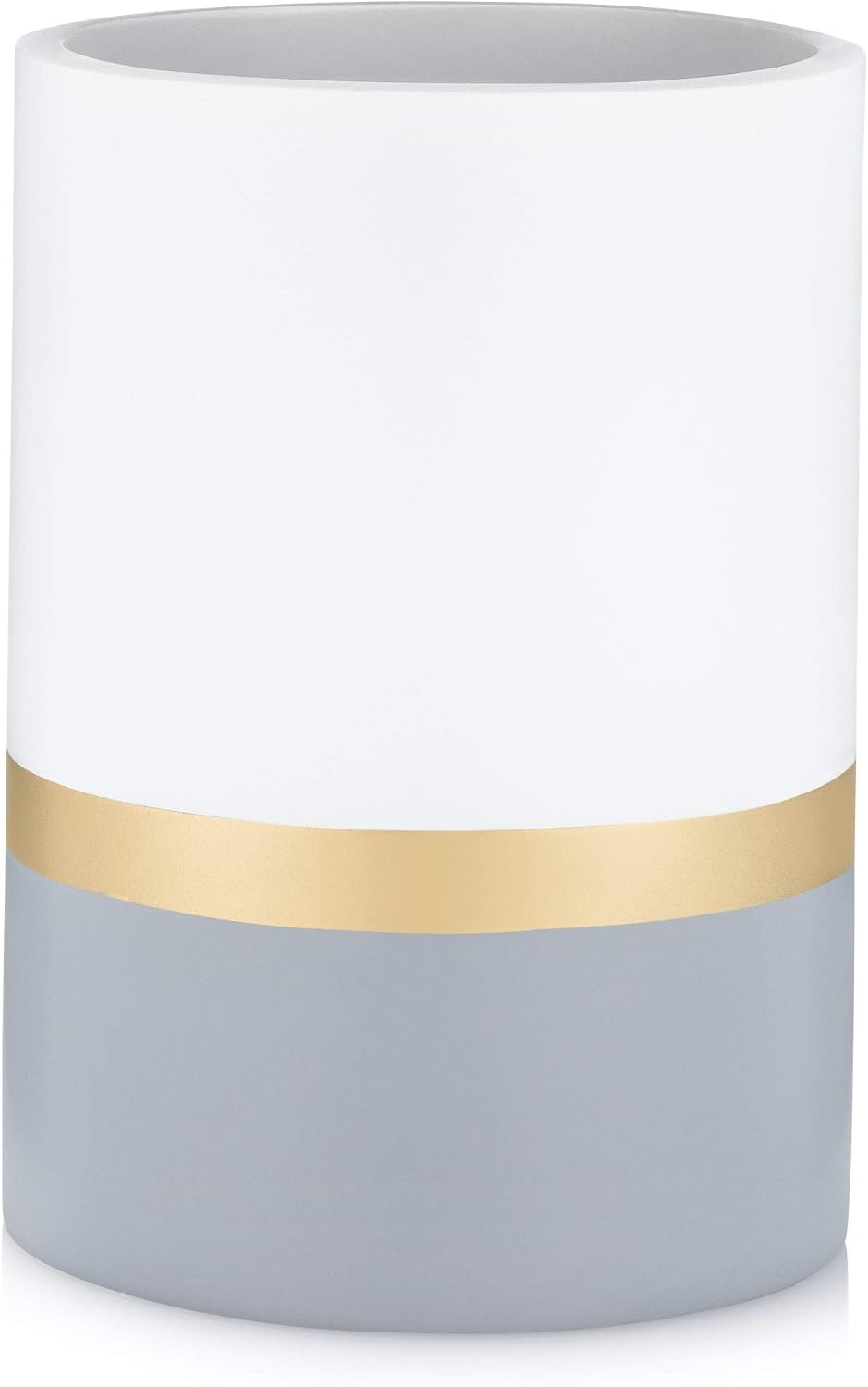 Essentra Home Day and Night Collection White and Grey with Gold Stripe Bathroom Tumbler Cup for Vanity Countertops Also Great As Makeup Brush Holder and Pencil Pen Holder
