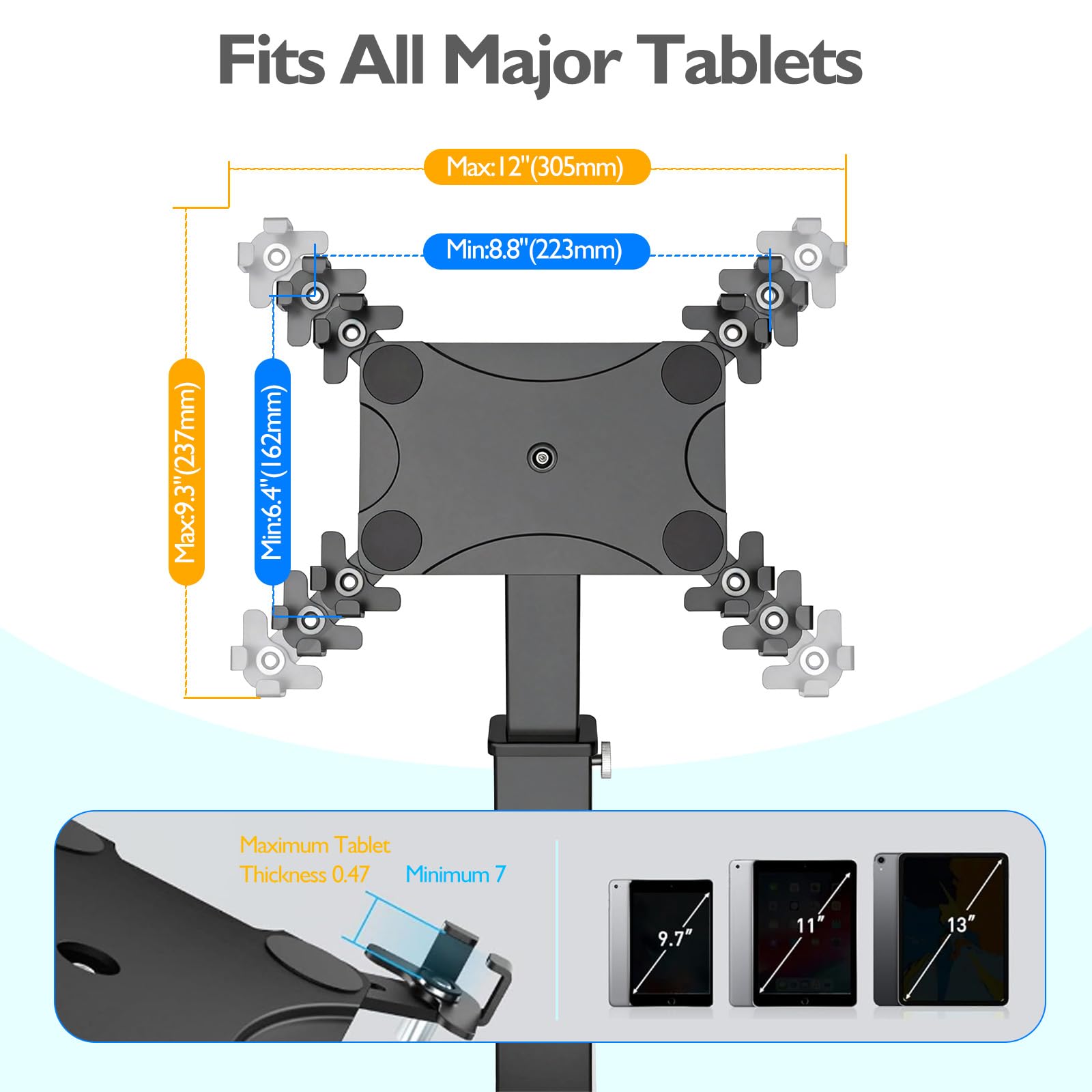 Supporto antifurto per iPad con base resistente, regolabile in altezza a 360°, supporto per tablet POS da scrivania, supporto di sicurezza in alluminio e acciaio, adatto per iPad e tablet da
