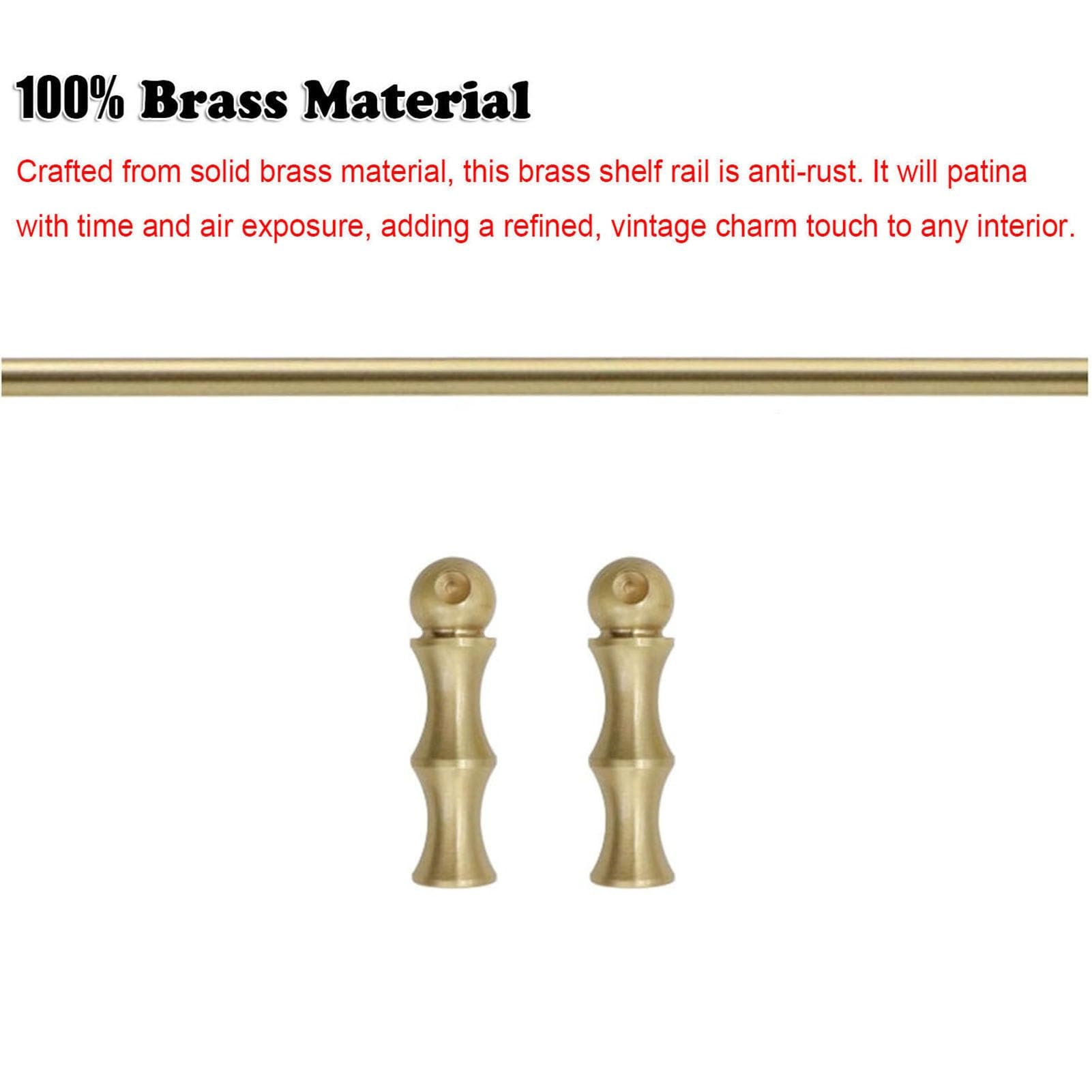 Verstellbares Messing-Küchenregalgeländer, 3,6 cm, Antifall-Metall-Leitplanke für Schränke, abnehmbare Zaunstangen-Set mit 2 Spindeln (66 cm)