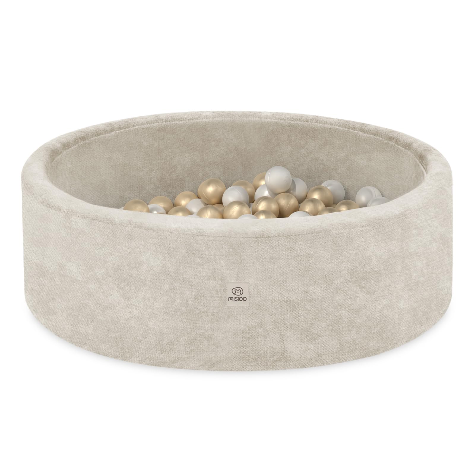 MISIOO Bällebad Baby Rund 90x30 cm mit 200 Bällen Ø6 cm – Weicher Schaumstoff, Bezug Abnehmbar Waschbar, Indoor Spielpool für Kleinkinder