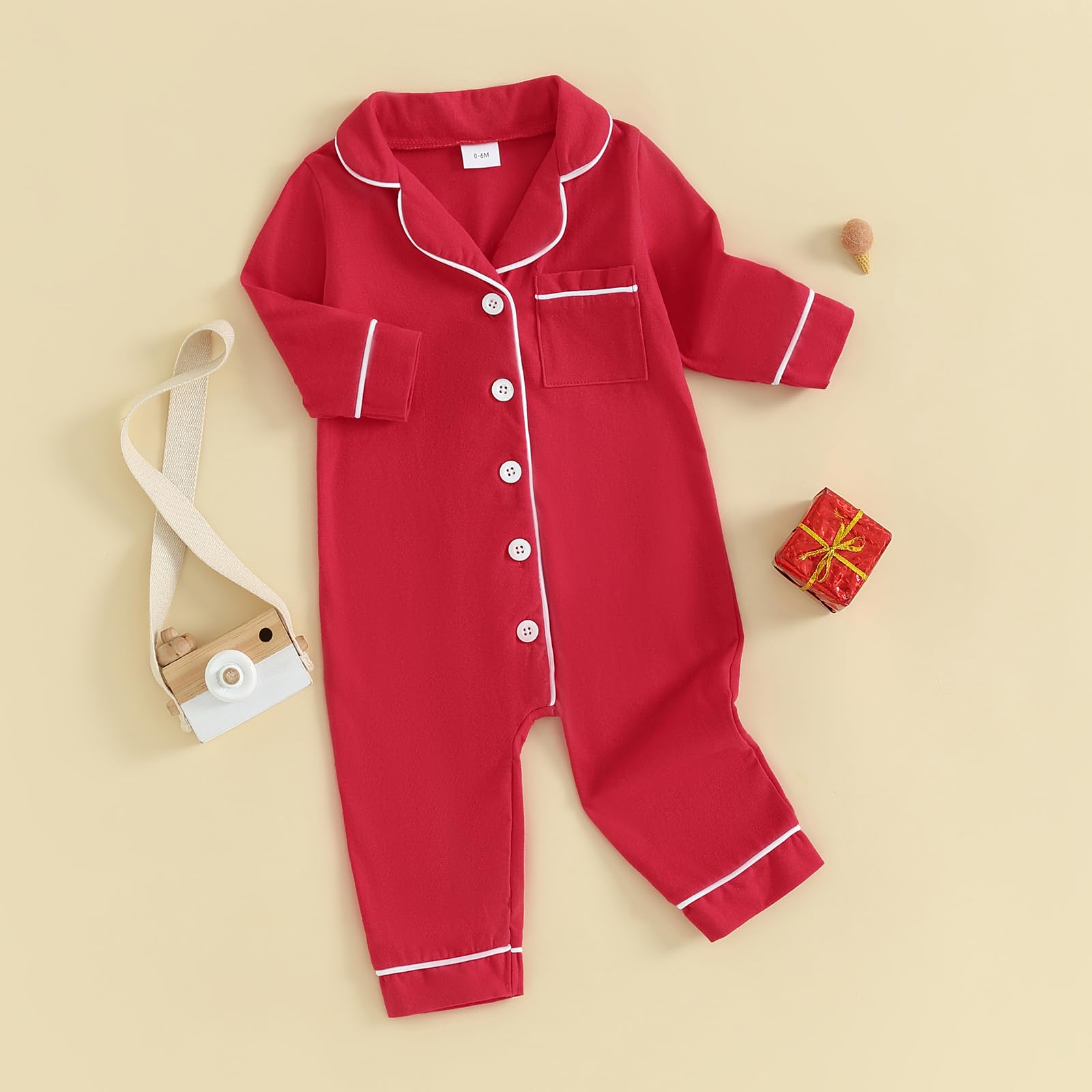 BULINGNA Infant Baby Girl Boy One Piece Pajamas Jumpsuit Button Down Footless Pajama Onesie Christmas Pjs Sleepwear Nightgown (Red, 0-6 Months)
