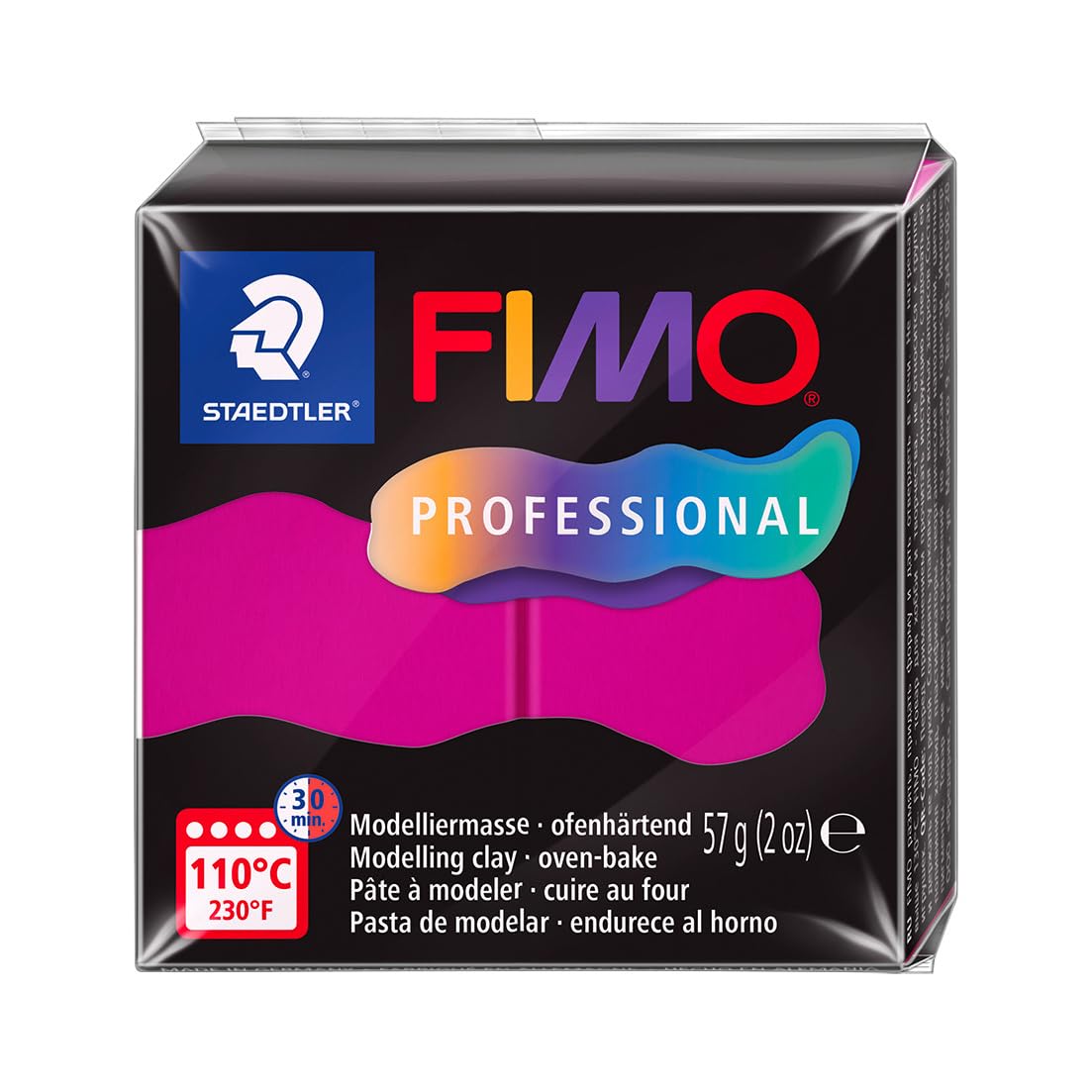 STAEDTLER Polymer Modelling Clay - FIMO Professional - Oven Bake Clay - True Magenta, 57g - 1 Block, 8040-210