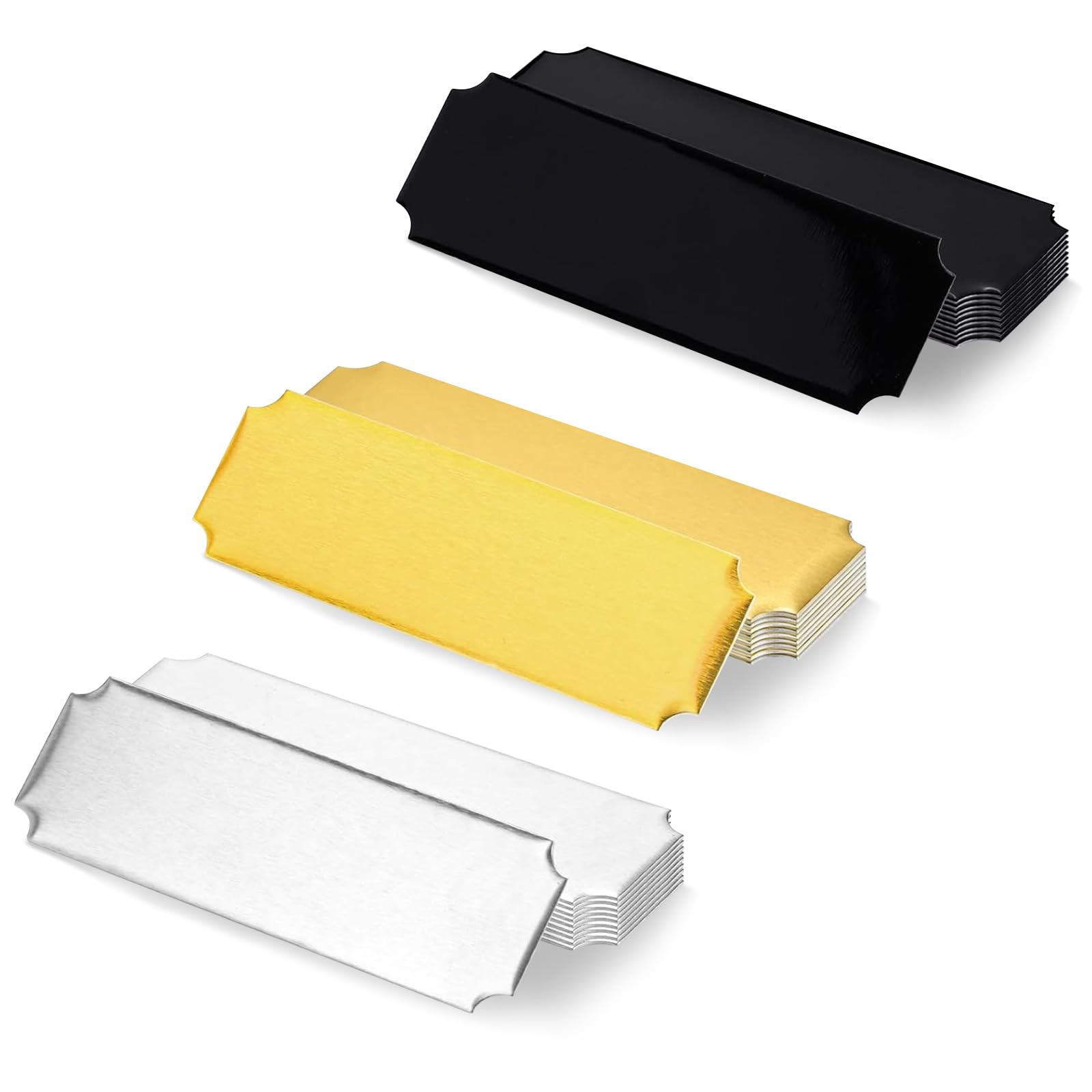 Name Plates with Adhesive Backing, 30 Pack, Metal Aluminium Laser Engraving Blanks, Personalised Trophy Plate Custom Name Tag, 7.5 x 2.5cm, Gold, Silver, Black