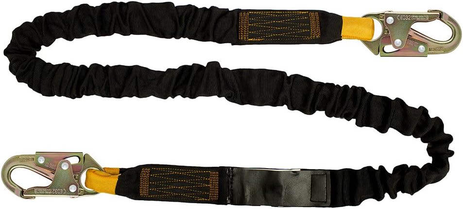 Fusion Climb 6ft 72"x2" Internal Bungee Fall Protection Safety Lanyard with HS Steel Snap Hooks 23kN Black