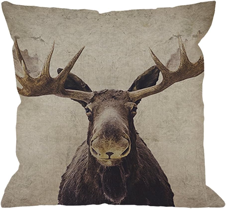 HGOD DESIGNS Moose Throw Pillow Case Cotton Linen Square Cushion Cover Standard Pillowcase for Men Women Home Decorative Sofa Armchair Bedroom Livingroom 18 x 18 inch