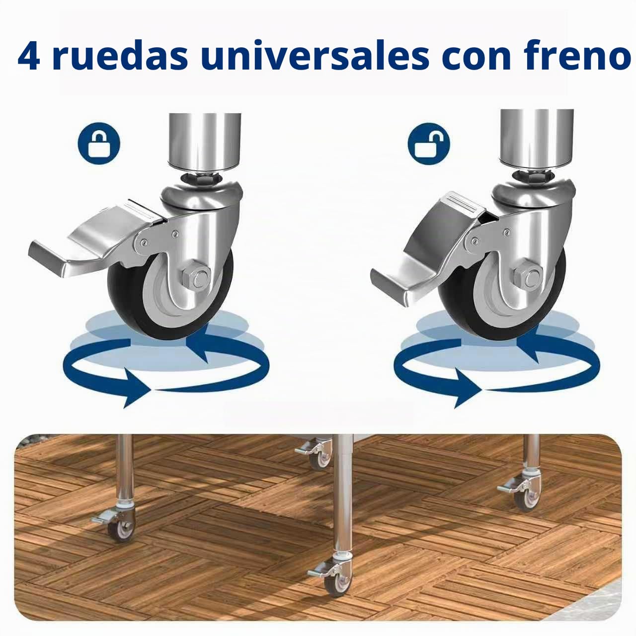 Mesa de trabajo de cocina de acero inoxidable, 61 x 60 cm, 4 ruedas giratorias con frenos, hasta 200 kg, mesa profesional de acero inoxidable, mesa de cocina para restaurante, cocina, bar