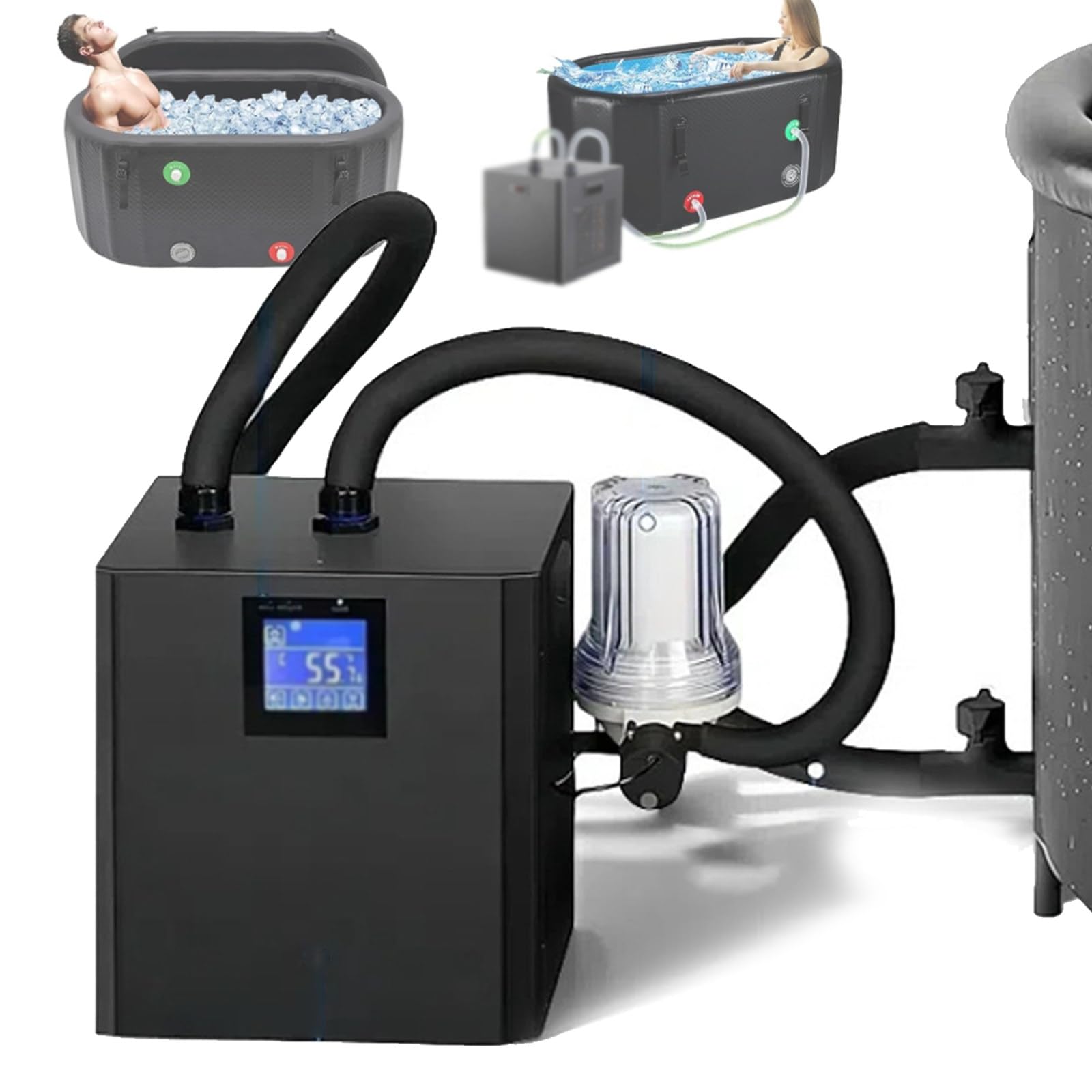 Eisbadkühler, 1/3 Ps Kaltwasserkühler Mit Externem Filter Und Pumpe, Isolierte Schläuche Verbessern Die Kühlleistung, Erholungswasserkühler Für Sportler DoublePumps