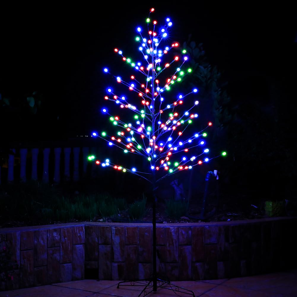 Snokip Lighted Tree, 6.5FT 208 LED Multi-Color Ball Light with Artificial Twig, Plug Powered, Artificial Tree Decorations for Christmas Bedroom Home Decor Room Office Party Wedding Decorations, Multi