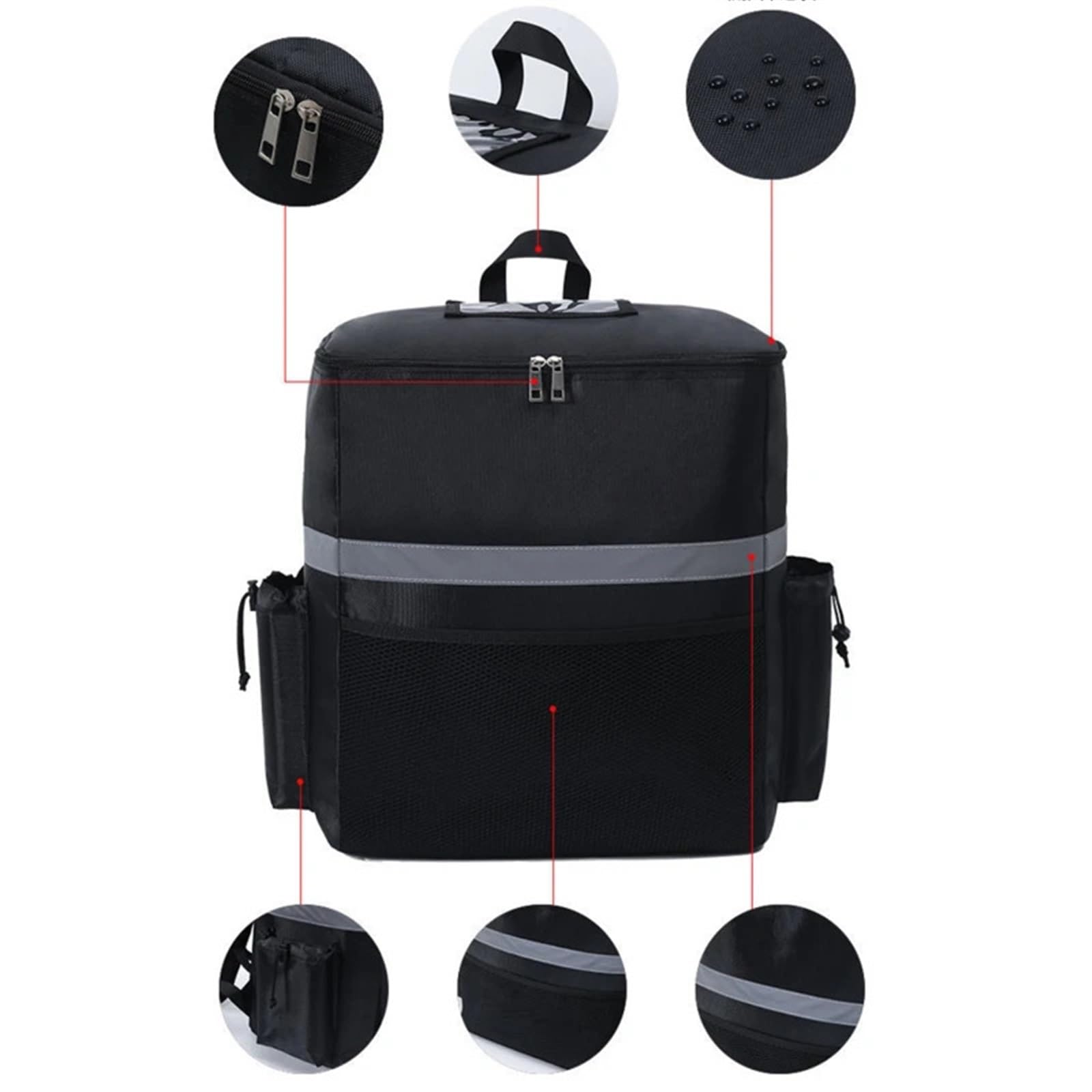 Bolsa térmica aislante, Bolsa isotérmica de reparto de comida 35L negra 40x35x25cm(A Black 35l)