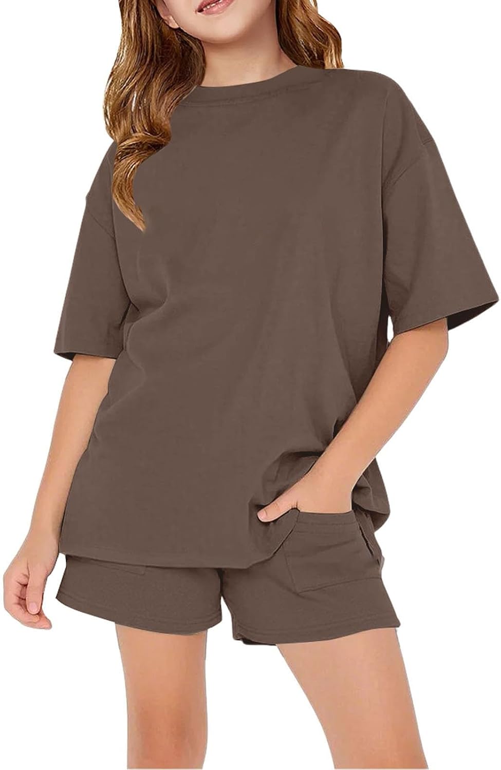 Girls 2 Piece Outfits Short Sleeve T-Shirt and Shorts Matching 𝐋ounge Sets Kids Cute Outfits Tween Summer Athletic Clothes