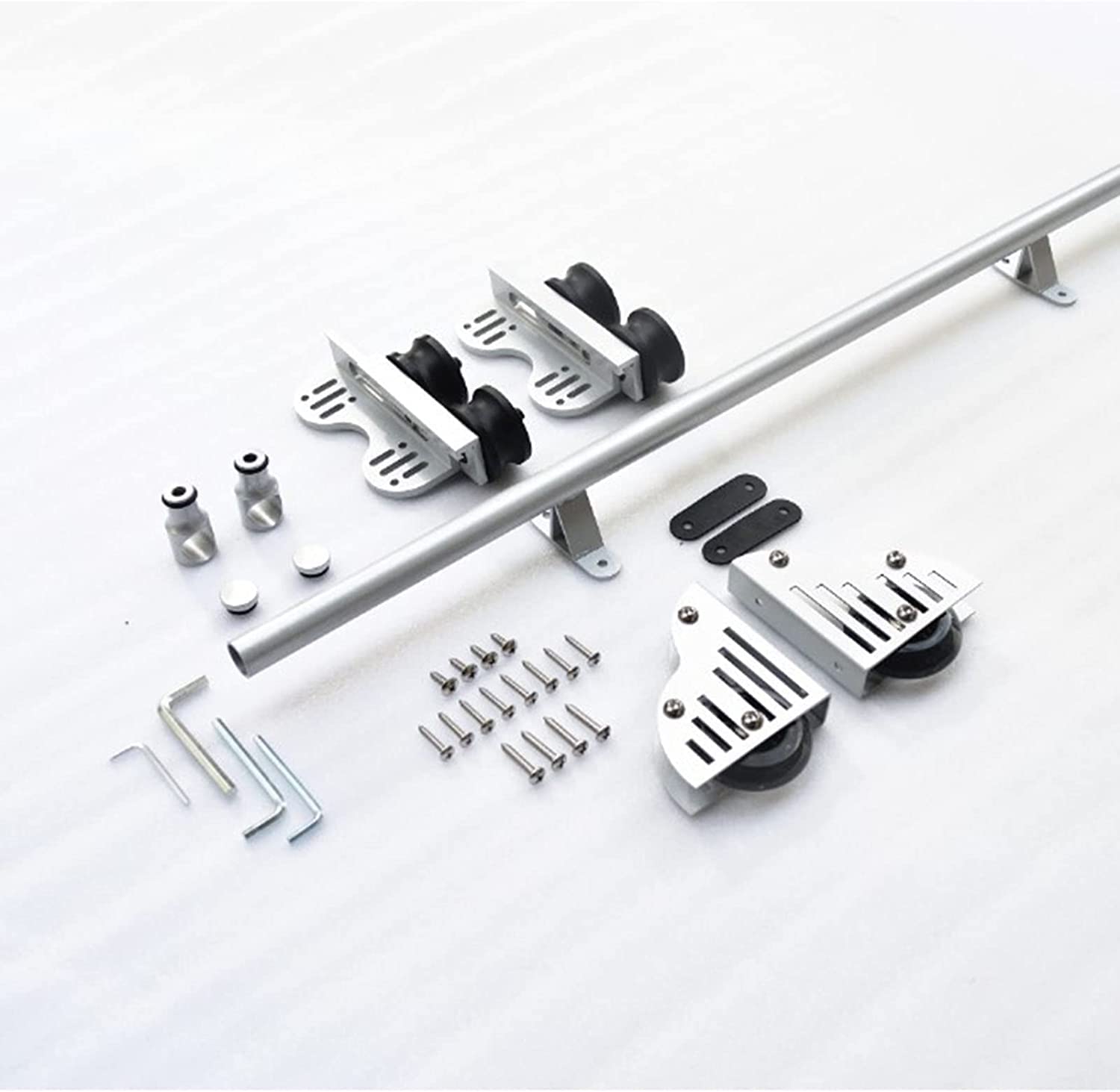 Kit de quincaillerie pour échelle roulante rail rond acier argenté et roulette de sol intérieur