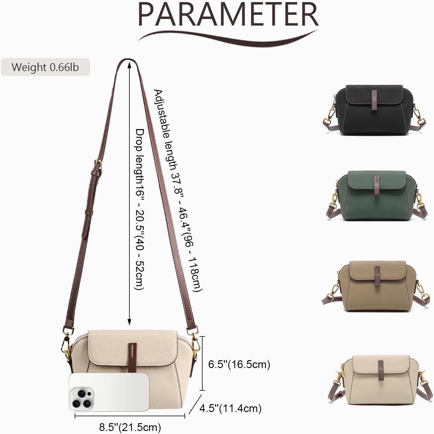 imeetu Genuine Leather Crossbody Bag for Women with Removable Adjustable Strap, Shoulder Purse - Image 6