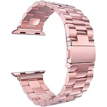 Microsonic Apple Watch SE 44mm i in Kordon Metal Stainless Steel Rose Gold [Watch SE 44mm ile Uyumlu Kordon - Rose Gold]