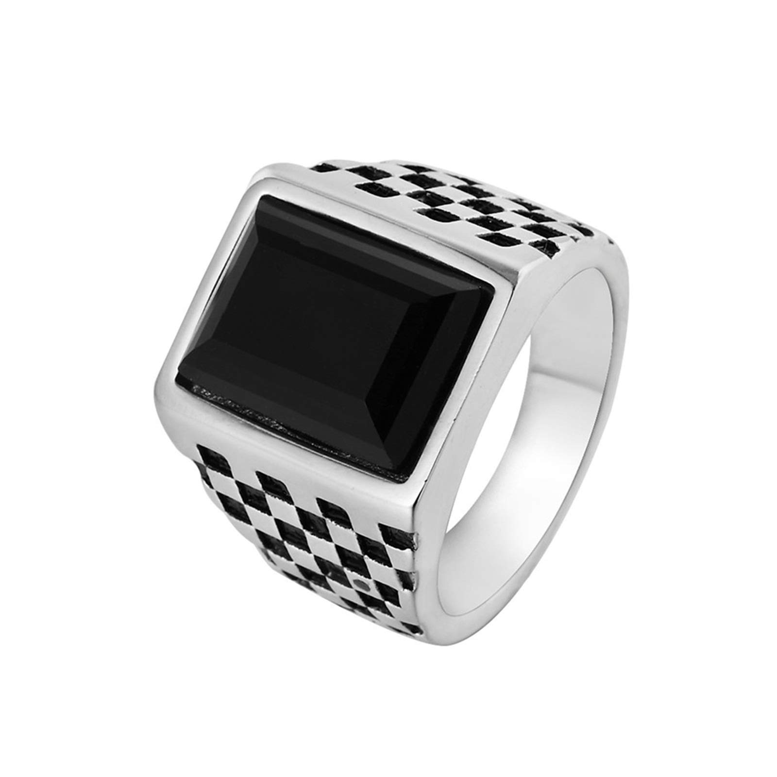 KnSam Anillo para hombre de acero inoxidable con rejilla negra, Acero inoxidable