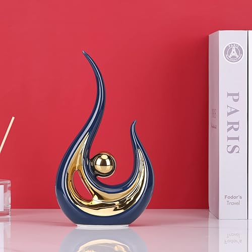 Miniatura 6 de LCCCK Estatuas abstractas de oro azul para decoración del hogar, acento moderno de escultura de cerámica, estatuas decorativas para sala de estar,