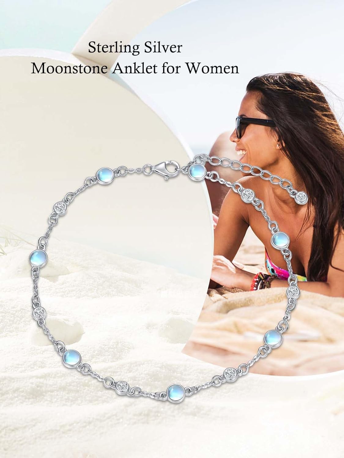 Anklet Bracelet for Women 925 Sterling Silver Natural Stone Chain Ankle Bracelet Beach Summer Fine Jewelry Valentines Day Birthday Gifts for Her Mom Wife - Image 7