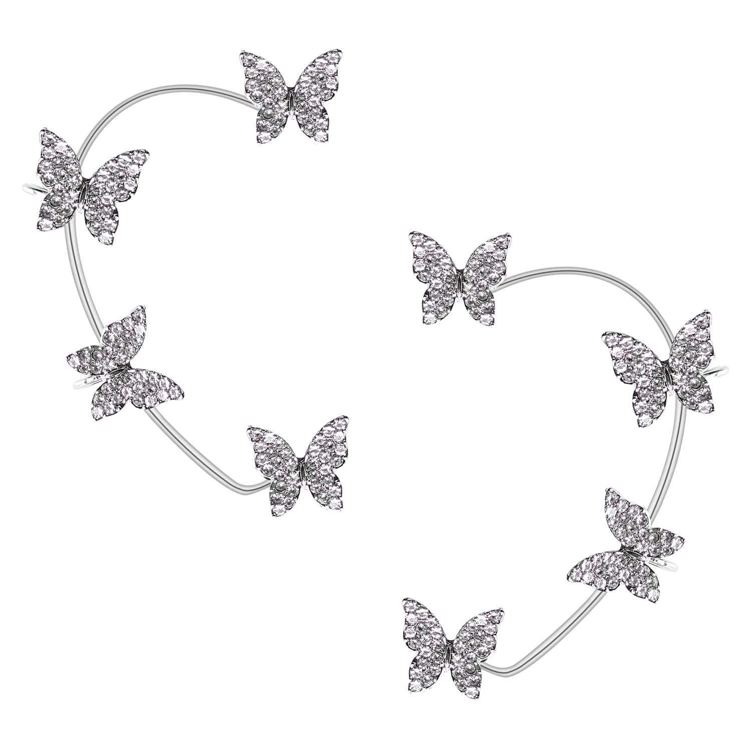 ALLY-MAGICButterfly Ear Cuff Wrap Earrings 1 Pair Silver Wrap Crawler Earrings No Piercing Earrings Jewelry for Women and Girls Y4-HDEJ