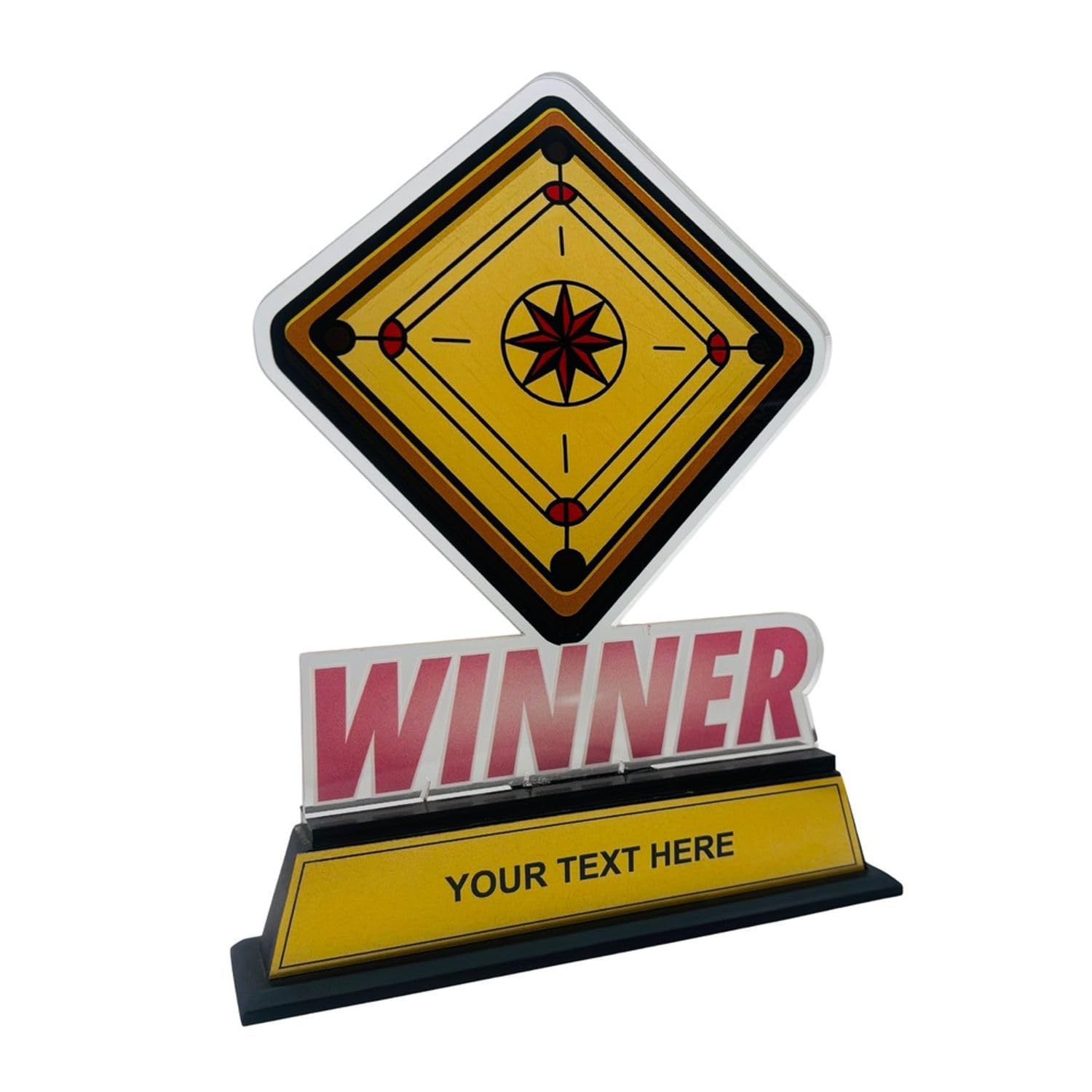 Acrylic Carrom Trophy 12 Inch | Customizable Winner Award with Wooden Base | UV Printed Carrom Board Trophy for Tournament, School & Club Events-picture-14