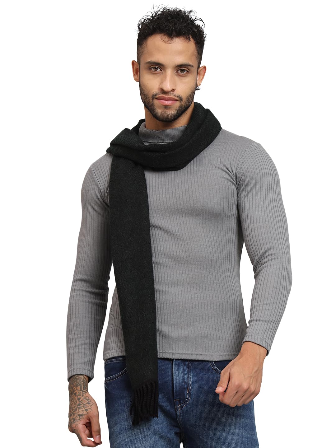 Ravaiyaa - Attitude is everything Men's Stylish Warm Scarf Winters Neck Wrap Reversible Woolen Muffler 72"x14" (Emerald Green)-picture-37