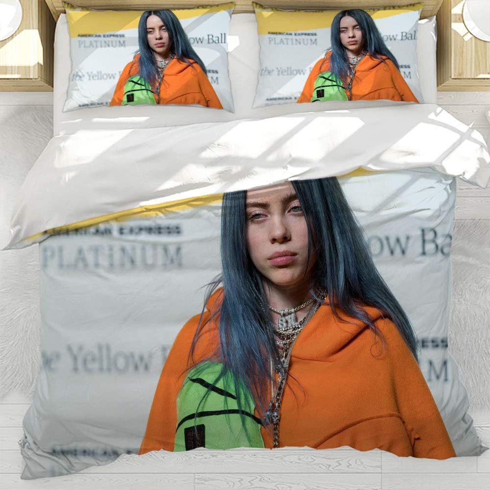 Billie Eilish Duvet Cover Set King Size, 3D Printed Bedding Sets Deor Duvet Over with Zipper Closure Ultra, Decorative 3 Piece Bedding Set with 2 Pillow Shams