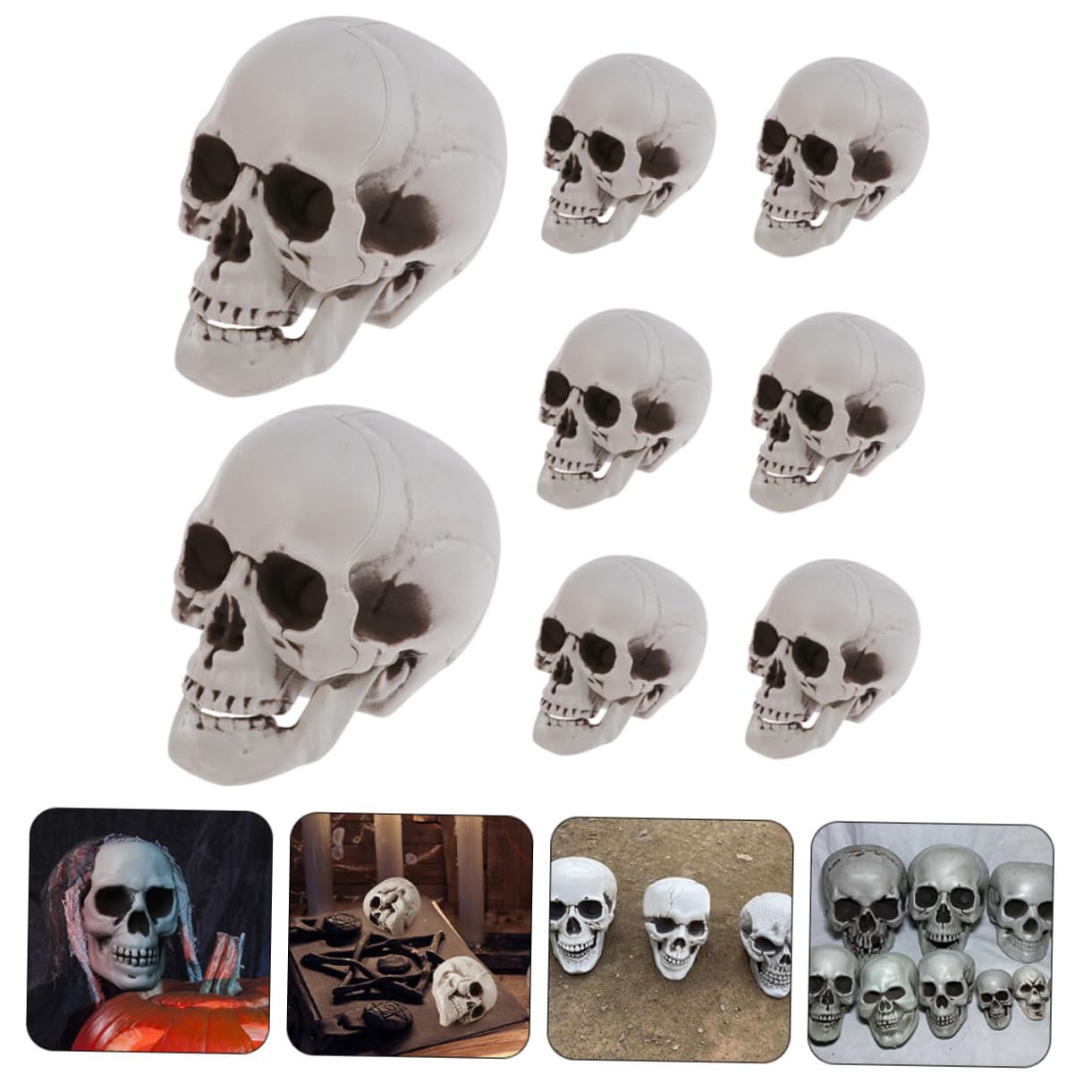 8 Piezas Calavera para Halloween, Esqueleto Realista para Fiestas y Escenarios de Fotos, Adorno de Plástico para Casa