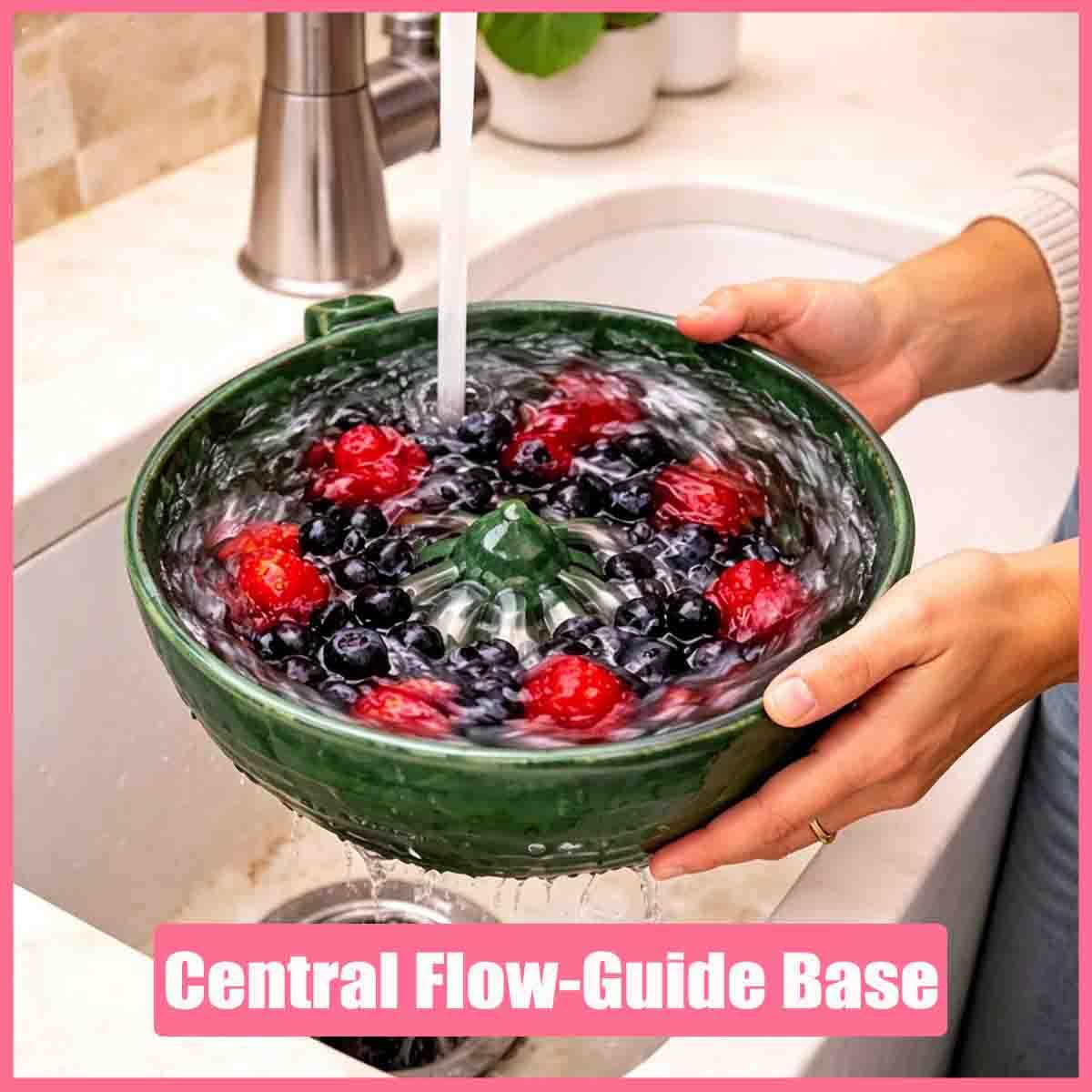 Self Spinning Berry Washing Bowl with Drain Holes,3D Printed 360 Degree Cleaning Fruit Swirl Colander Center Cone,Automatic Quick Kitchen Rinse washer for Berries Vegetables Serving (blue 2)