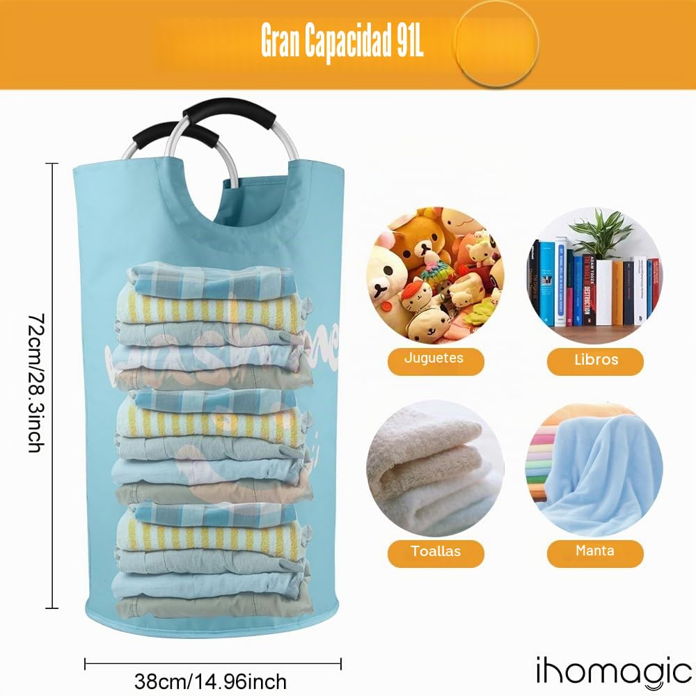 Set de 2 Independiente Cesto Ropa Sucia con 2 Asas 95L, Grande Cestos para la Colada de Tela Oxford 600D, Cesto de Almacenamiento de Ropa Plegable para Juguetes, Toallas (Azul/Azul Oscuro)