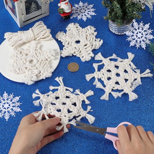SUNNYCLUE Kit de 4 conjuntos de macramê DIY enfeites de macramê de Natal macramê flocos de neve chav
