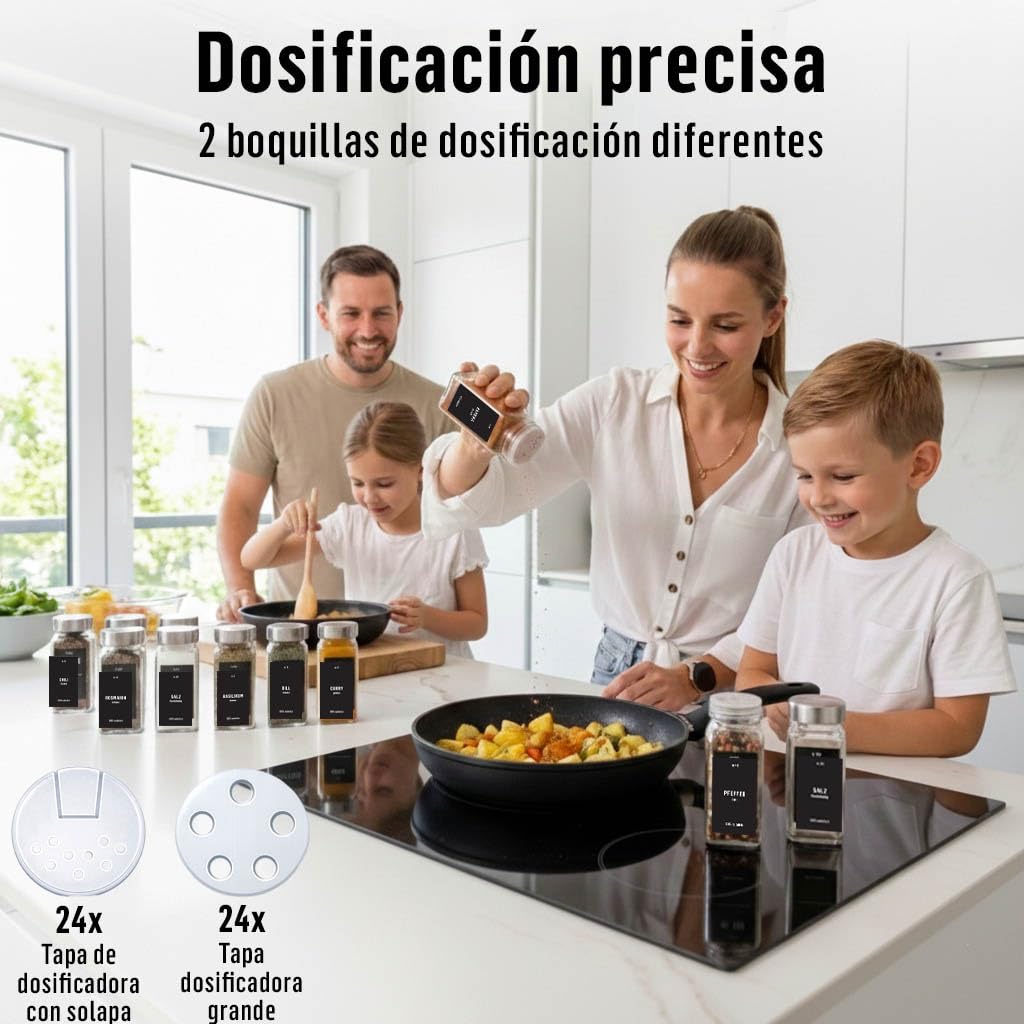 Deco Haus Juego 24 Tarros Especias con Tapa Rosca Vidrio Transparente 120ml 10.5x4.3cm