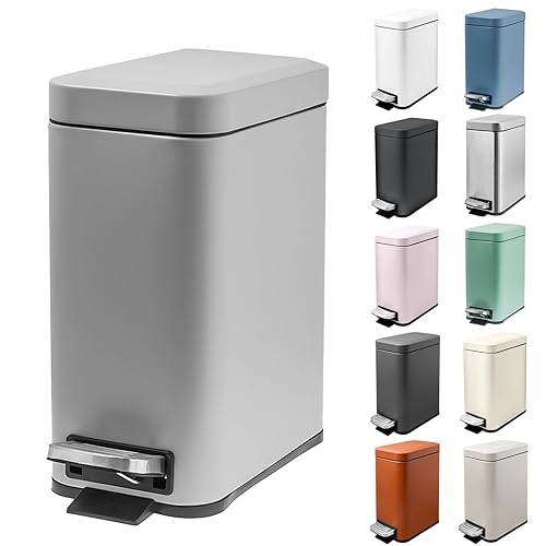 Miniatura 8 de M-Aimee Cubo de basura delgado y pequeño de 1.3 galones con tapa, cierre suave, cubo de basura de acero inoxidable para baño, dormitorio, oficina,
