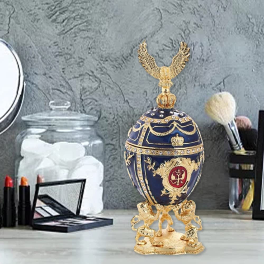 Boîte à Bijoux Oeuf De Pâques Émaillé Vintage - Style Fabergé Peint Main - Bleu - Rangement Élégant & Décoratif