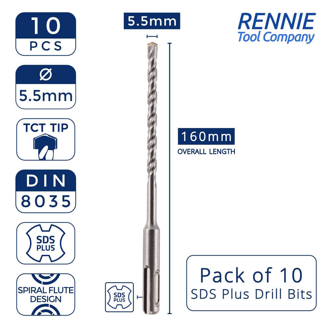 10 Pack Of, 5.5mm x 160mm Long SDS Plus Hammer Drill Bits - Image 2