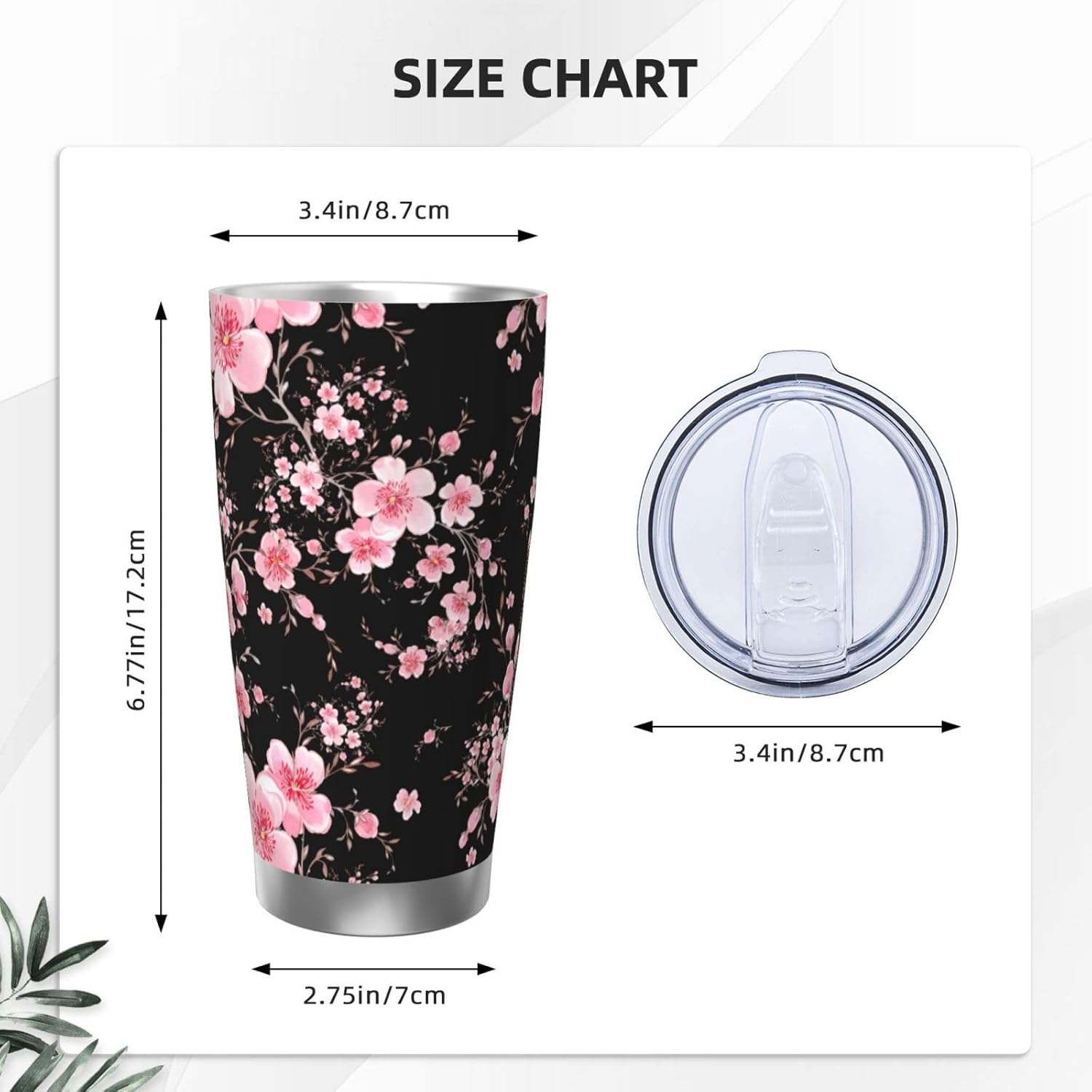 Cherry Blossom Tumbler 20oz Floral Stainless Steel Vacuum Insulated Tumblers with Lid and Straw Flowers Travel Coffee Mug Tea Wine Cups Water Bottle Gifts for Women - Image 3
