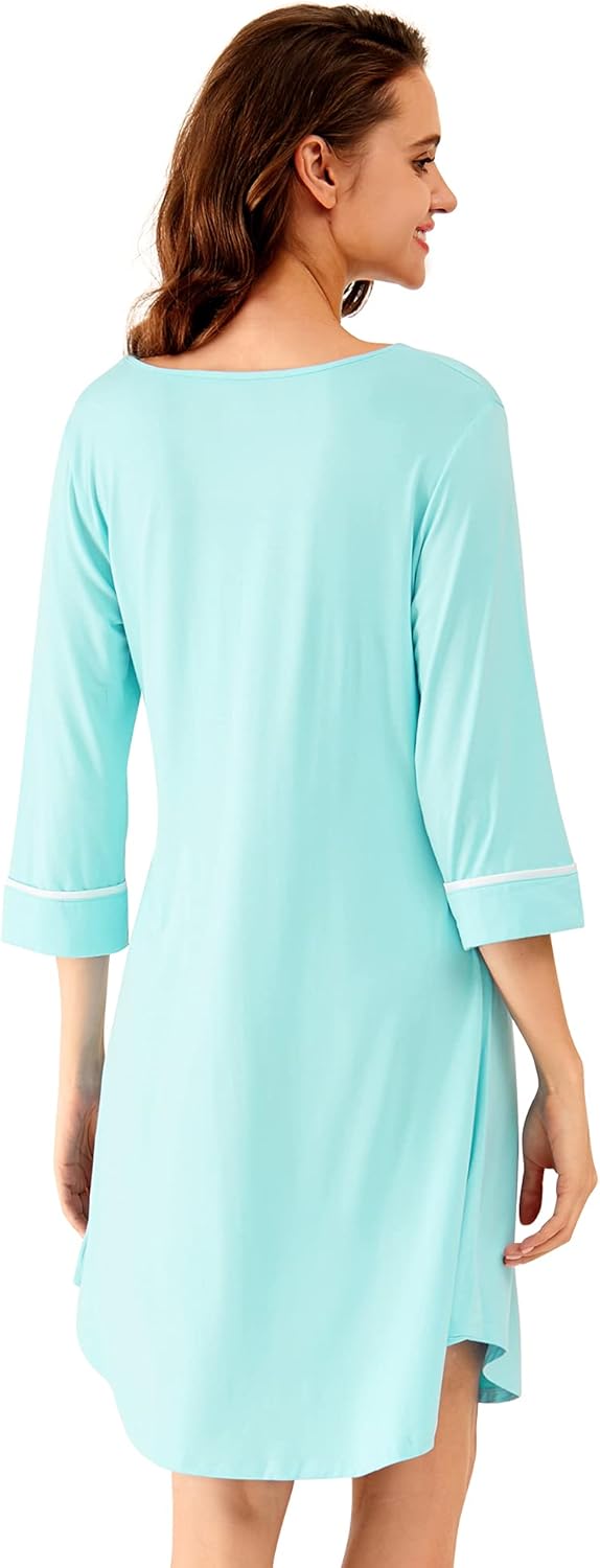 WiWi Super Soft Nightgowns for Women 3/4 Sleeve Cooling Nightshirts Sleepwear Bamboo Viscose Dress S-4X - Image 2
