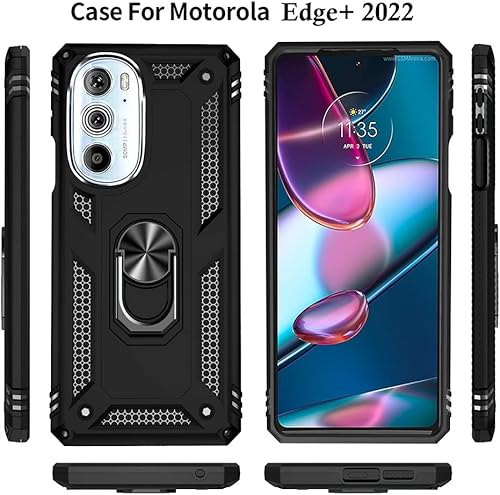 Miniatura 5 de Androgate Funda para Motorola Moto Edge Plus 2022, Edge+ 2022 con protector de pantalla HD, soporte de anillo de metal de grado militar, prueba de