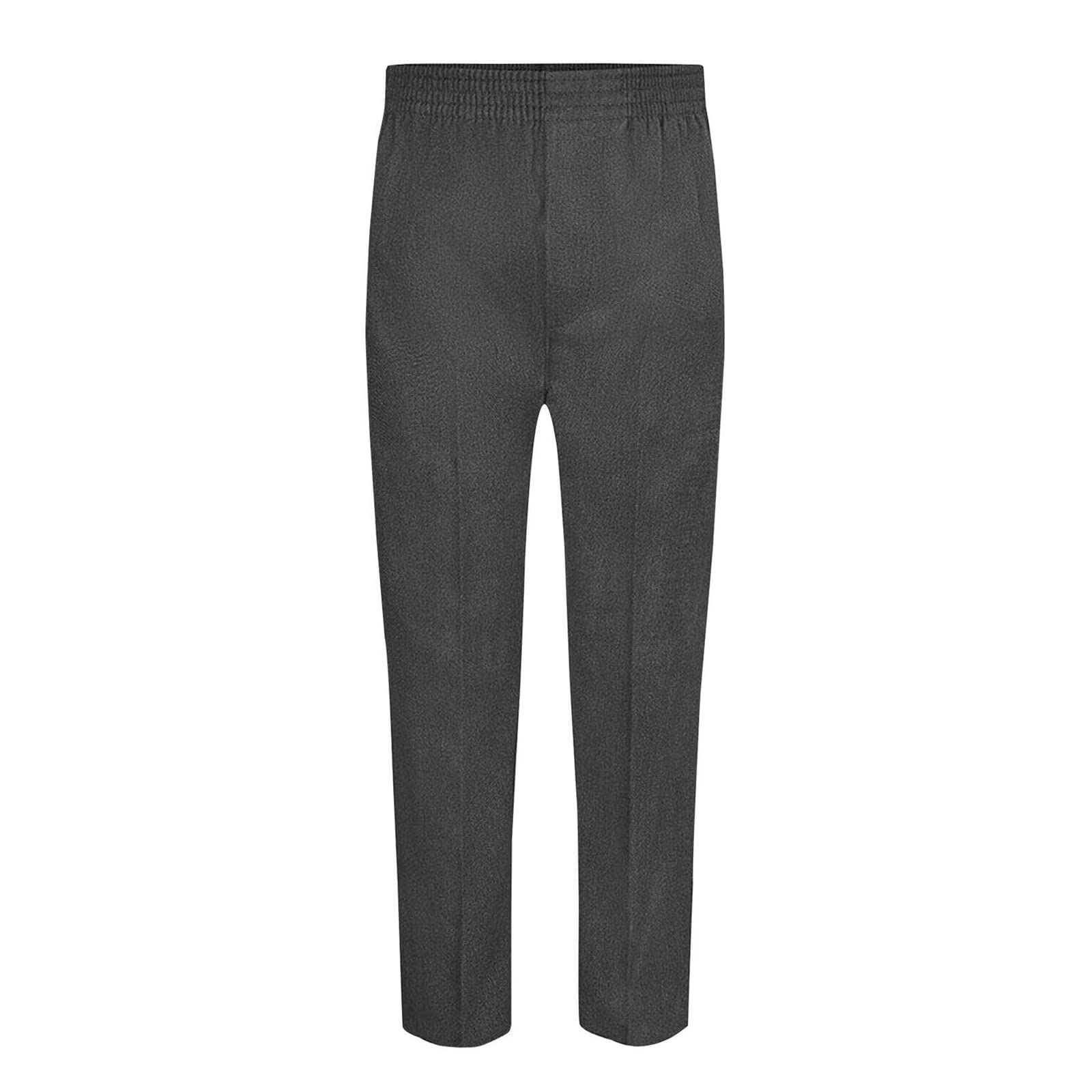 adam & eesaKids Boys Back to School Fully Elasticated Pull Up Plain Uniform Trouser Sturdy Loose Fit Side Pockets Pant Black Grey Age 2-13 Years