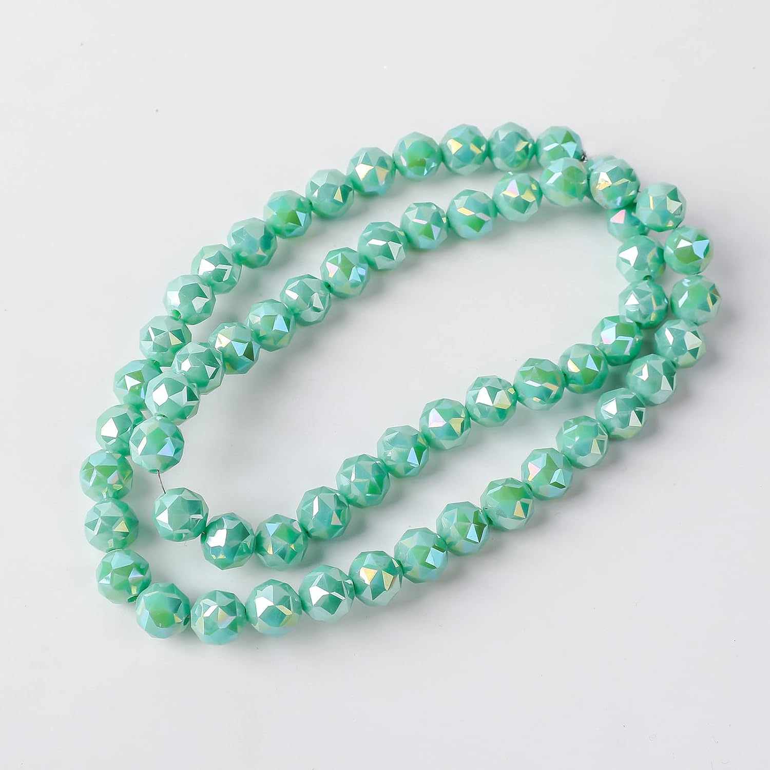 70PCS8mmRound Crystal Glass BeadsforJewelry MakingRondelle Glass Beads Faceted Rondelle Beads DIY Glass Crystal Beads for Bracelets Necklace Pendants Jewelry Making DIY (8MM, Porcelain Green AB)