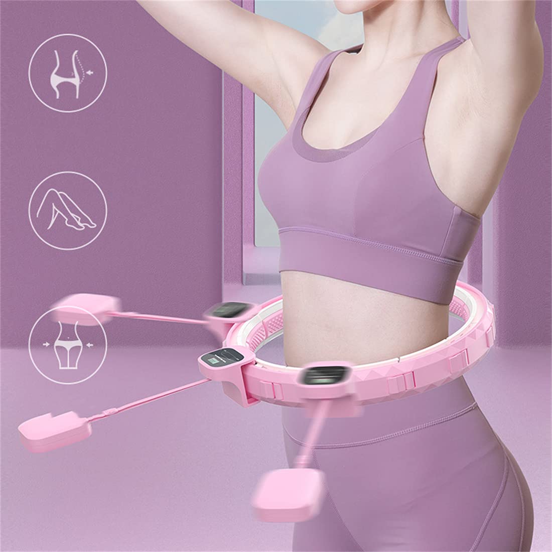 Hula Hoop per Adult & Kids Addome Esercizio, Hoop Smart Hooa Ponderato Che Non Cadrà con 15 Nodi Rimovibili Palla di Filatura Automatica Regolabile per Adulti,Blu
