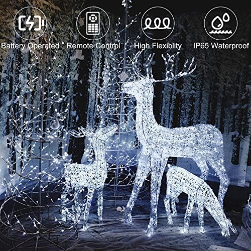 Fairy Lights Battery Operated, 2 Pack 12M 120 LED String Lights Copper Wire Lights with Remote 8 Modes Waterproof Decorative Lighting for Outdoor/Indoor Bedroom Party Wedding Christmas (White)