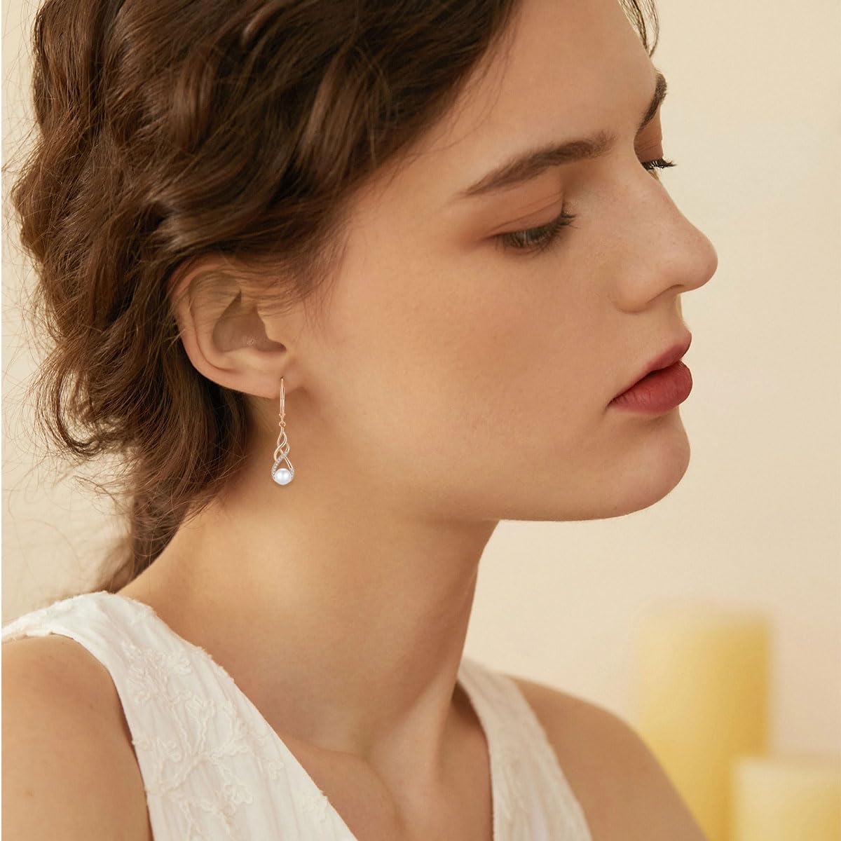 Pearl Dangle Drop Earrings for Women 925 Sterling Silver Infinity Leverback Earrings with Cubic Zirconia Jewelry - Image 5