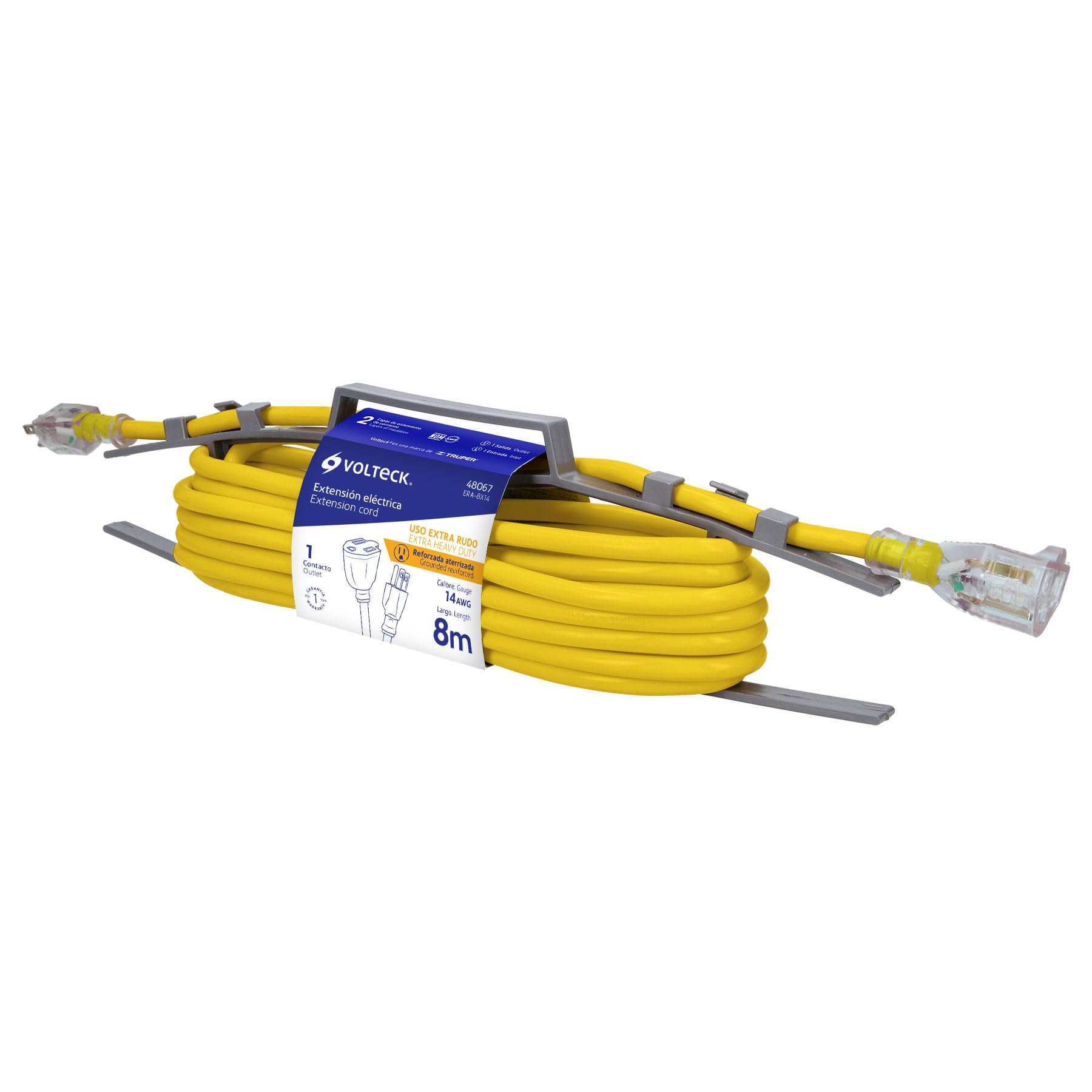Extension reinforced grounded, 8 m, 14 gauge, Volteck
