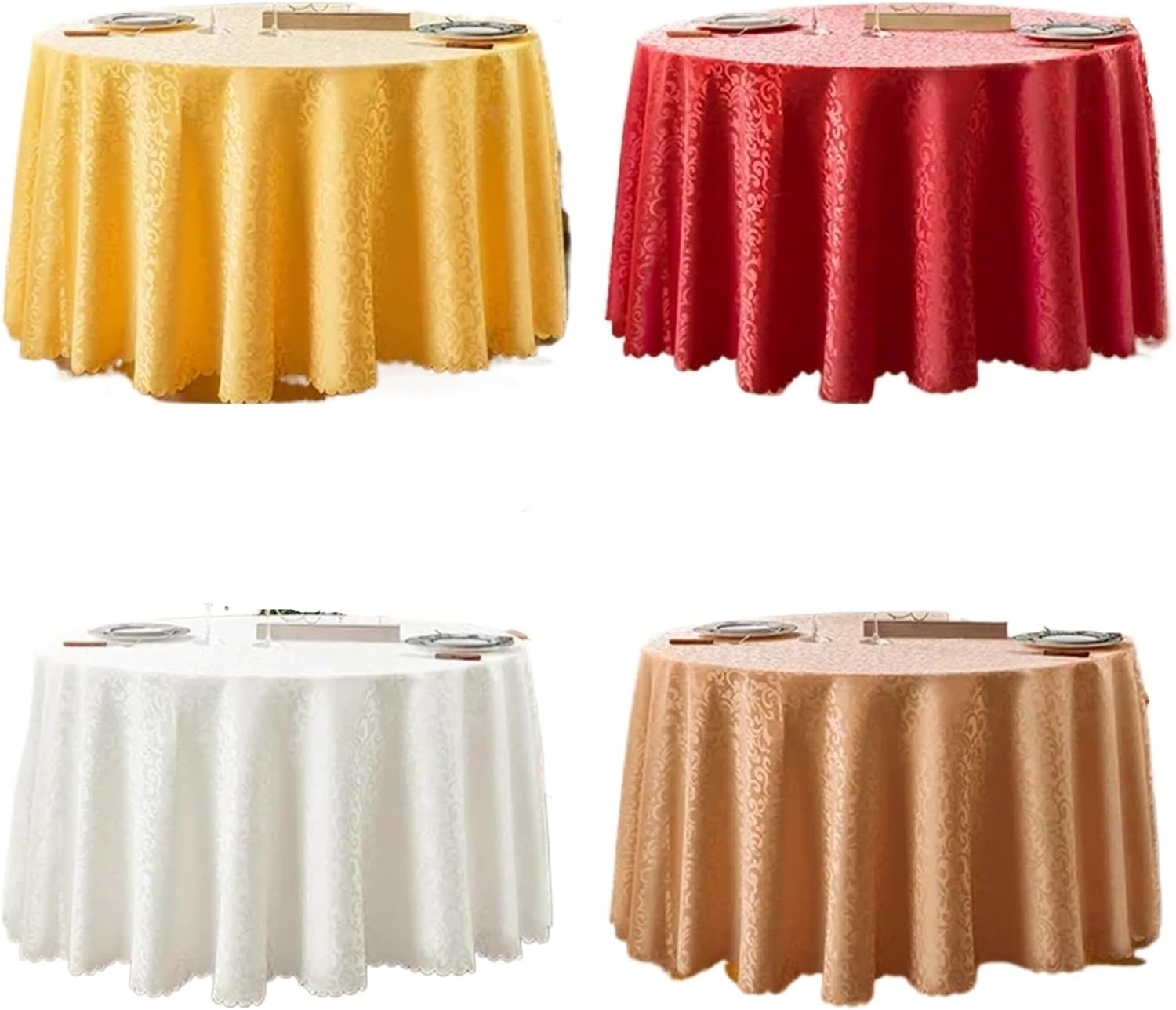 Black and Gold Round Tablecloth 2pcs Polyester Jacquard Hotel Wedding Banquet Party Decoration Round White Table Covers for Home Decor(Black,300cm)