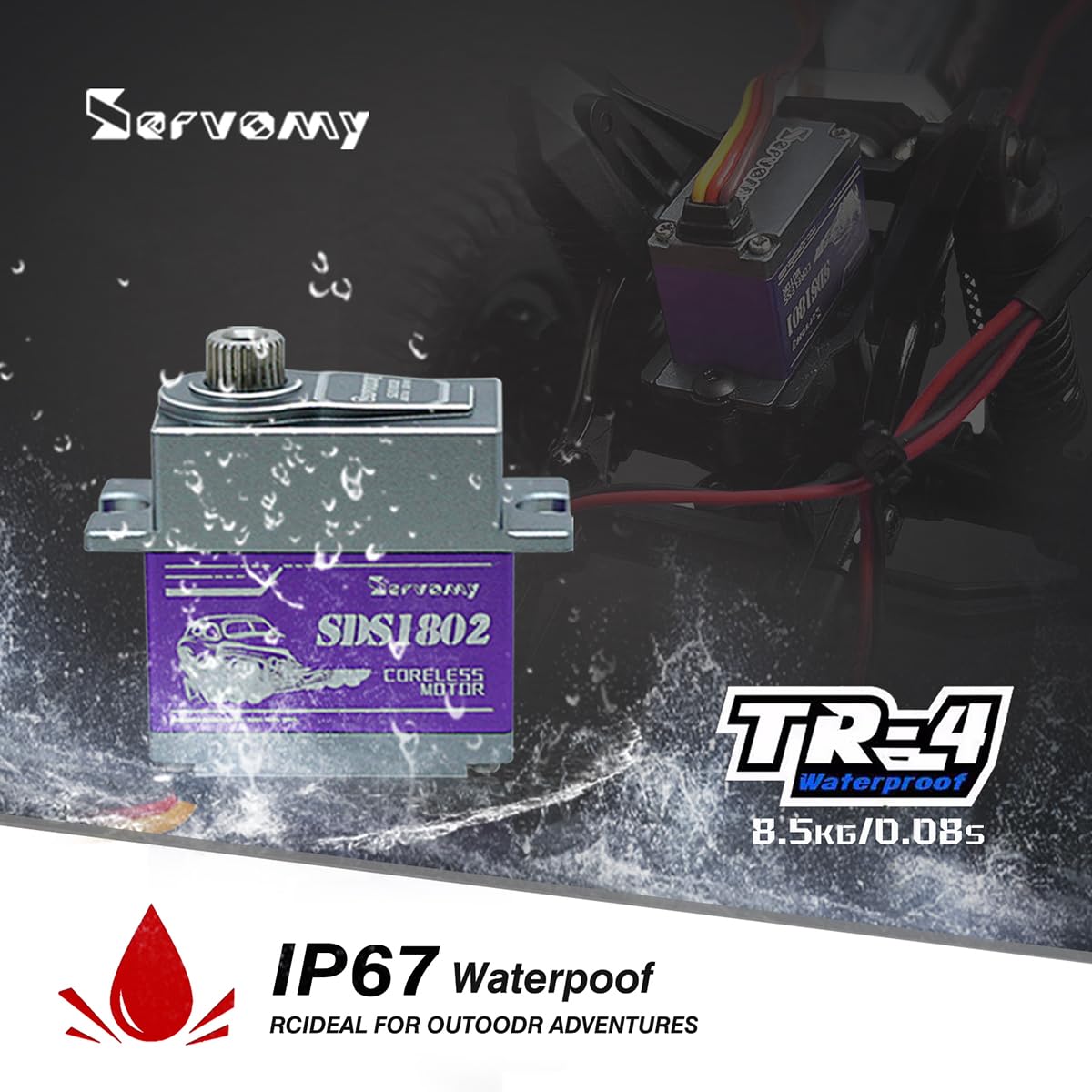 SDS1802 TRX4M Servo Aggiornamento - Servomotore RC Coreless ad alta coppia 8.4V 0.07S 180° IP67 impermeabile Full Metal Micro Servo per piccoli RC Crawler, Robot Modelli TRX