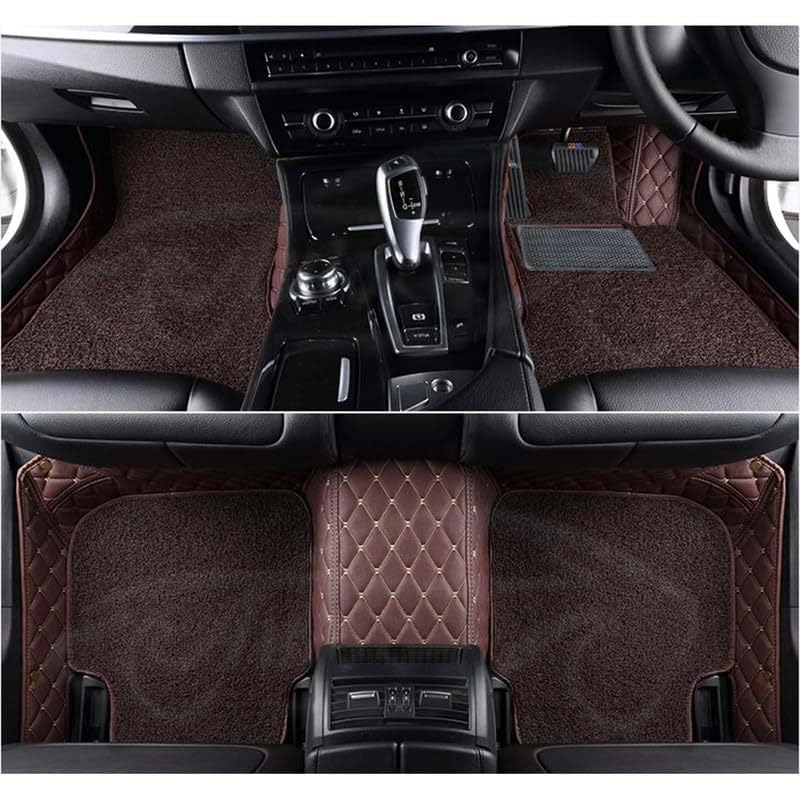 Image of Superior 7D Car Floor Mat Set for Tata Punch Facelift 2026 Petrol /Diesel /CNG, Luxury Leather + Curly Foot Mats, 7-Layer Protection, Waterproof & Anti-Skid, Coffee Beige with Coffee Curly