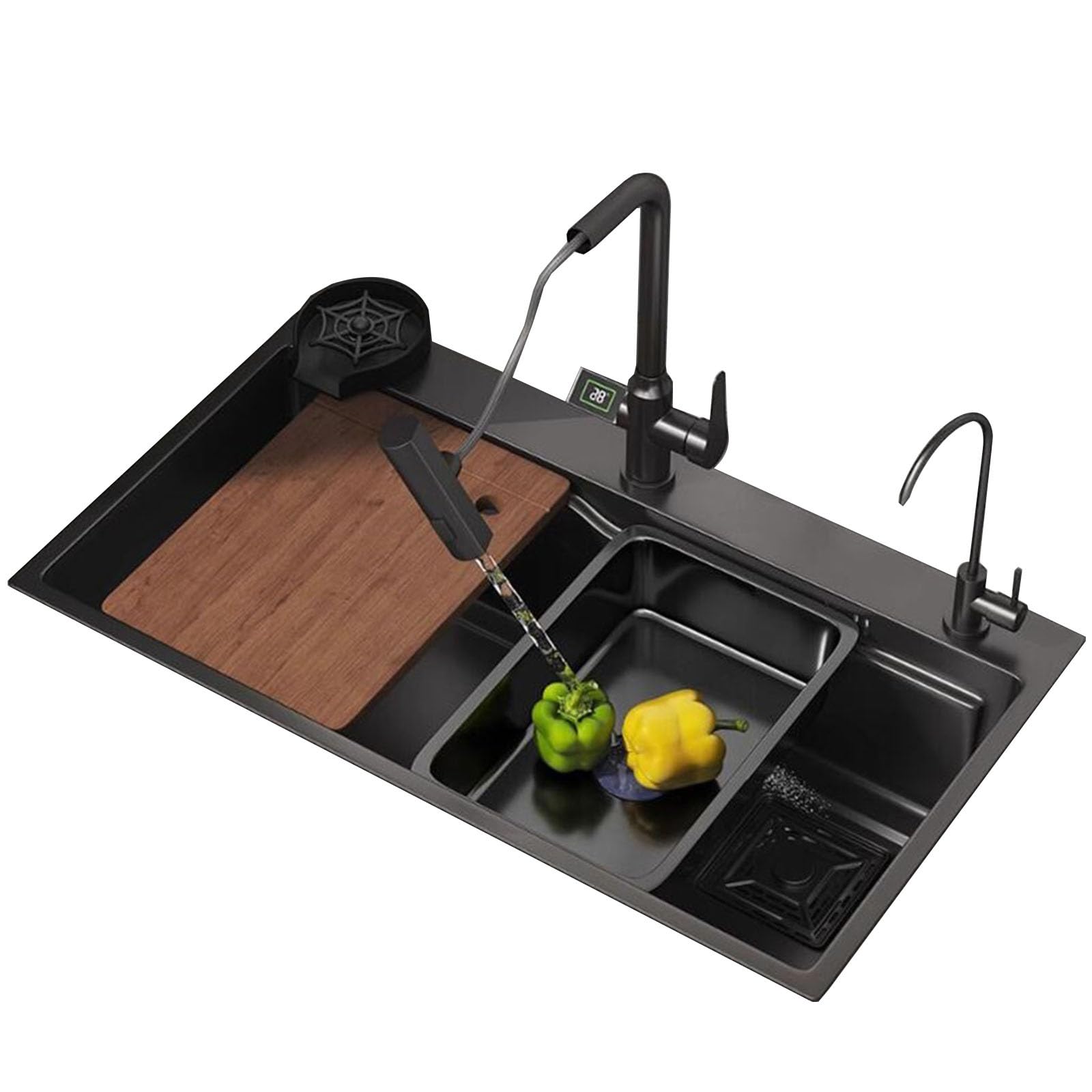 Évier de cuisine avec lave-tasse intégré et robinet pour laver les légumes