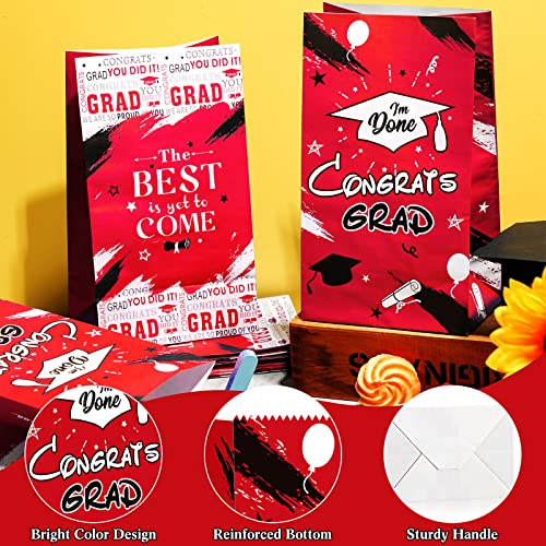Teling 28 Set 2025 Graduation Gift Paper Bags with Stickers Congrats Grad Goodie Bag Thank You Candy Bags for Graduation Party Favor Decorations Supplies(Red)