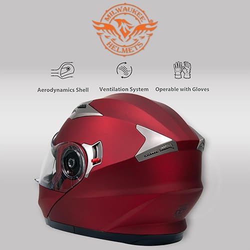 Miniatura 6 de Milwaukee Helmets MPH9826DOT - Casco modular de motocicleta ionizado plano rojo avanzado con visera abatible, grande